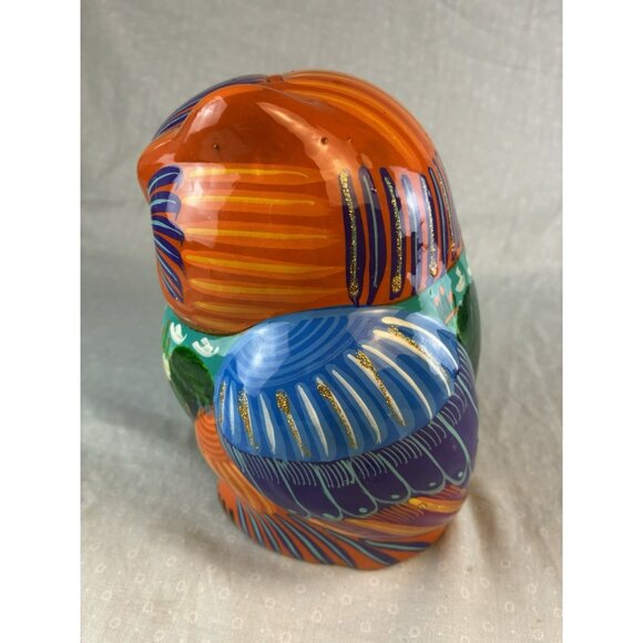 Vintage Mexican Talavera Owl Coin Bank Hand Painted Folk Art Pottery Stopper - Picture 6 of 8